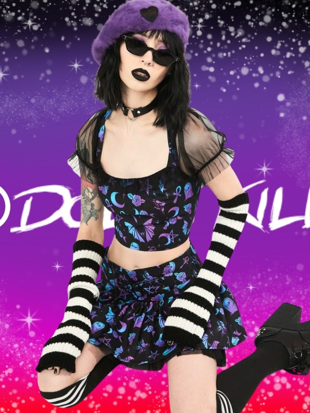 Dolls Kill Grave Girls Mystical Aura Crop Top Mini Skirt Small Set